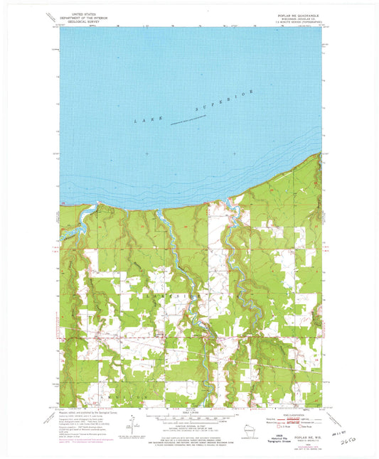 Classic USGS Poplar NE Wisconsin 7.5'x7.5' Topo Map Image