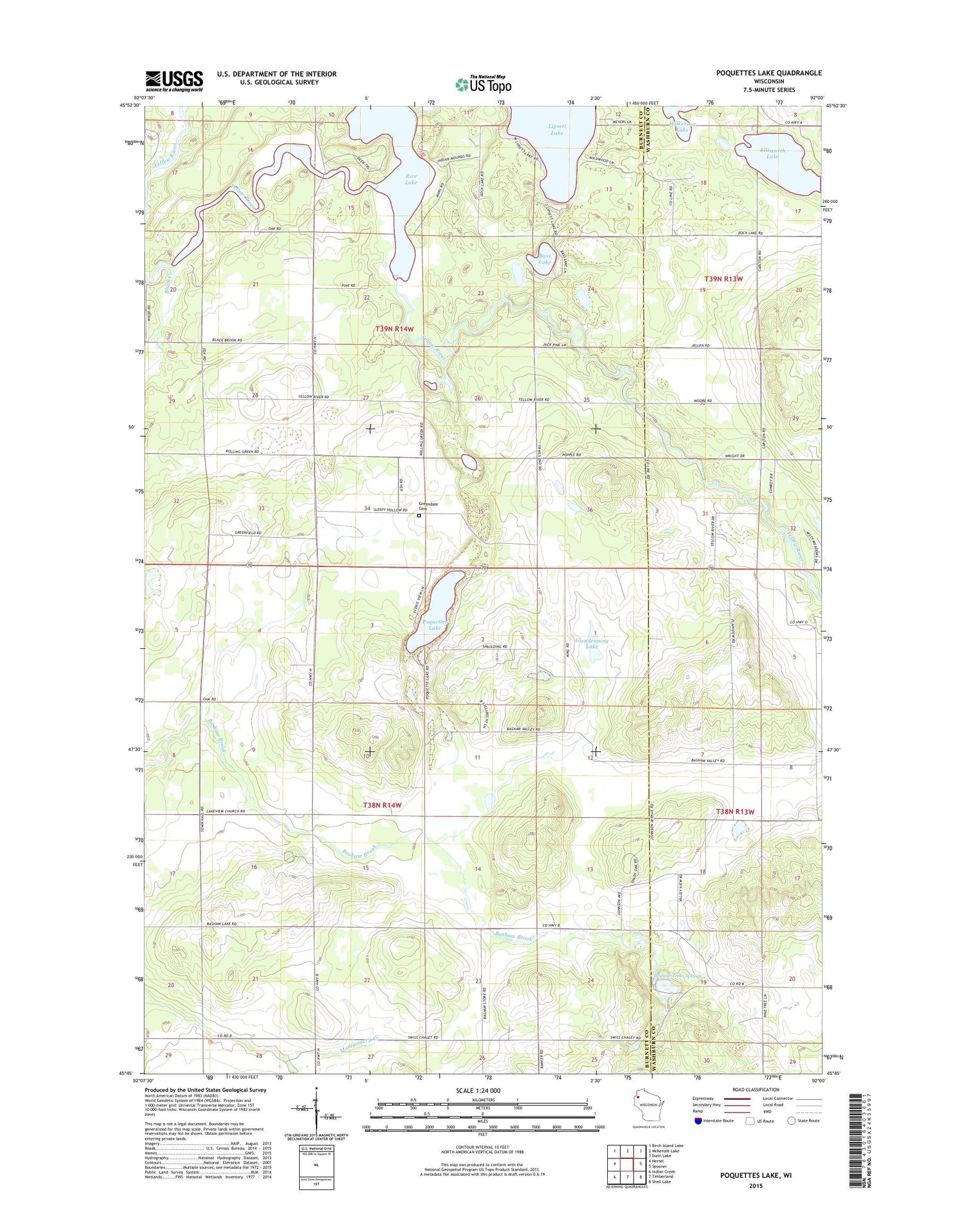 Poquettes Lake Wisconsin US Topo Map Image