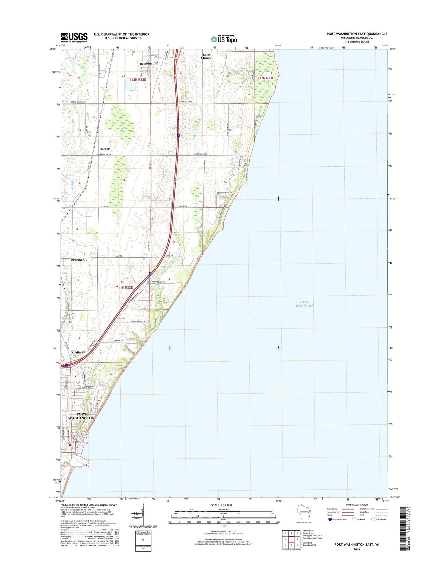 Port Washington East Wisconsin US Topo Map Image