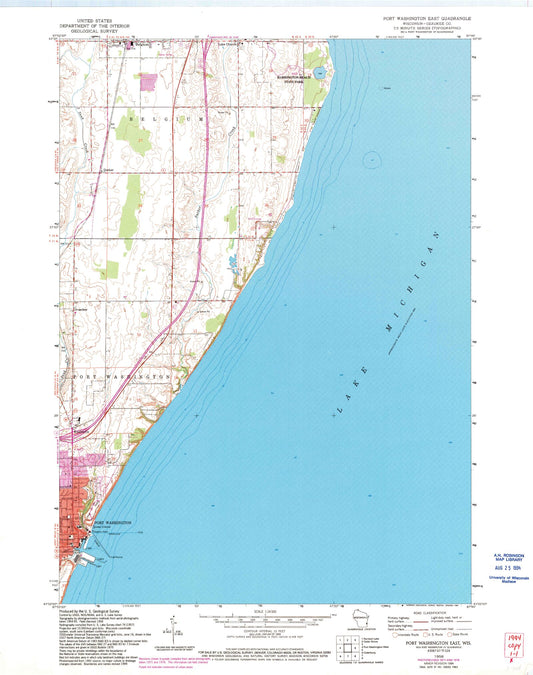 Classic USGS Port Washington East Wisconsin 7.5'x7.5' Topo Map Image