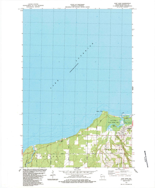 Classic USGS Port Wing Wisconsin 7.5'x7.5' Topo Map Image