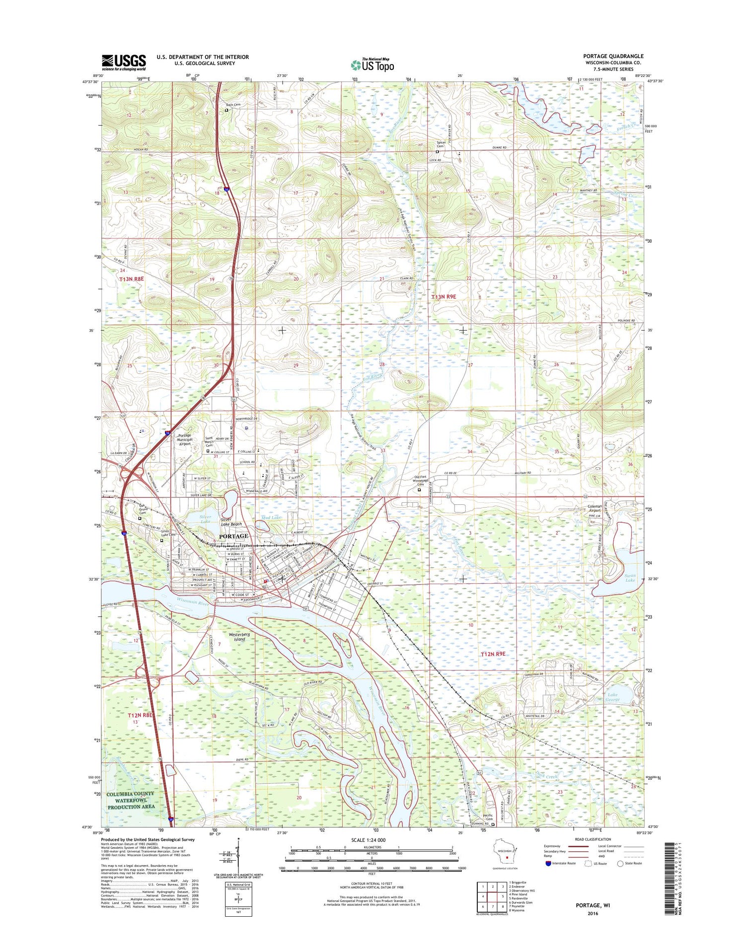 Portage Wisconsin US Topo Map Image