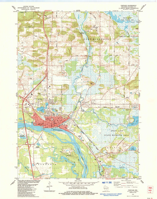 Classic USGS Portage Wisconsin 7.5'x7.5' Topo Map Image