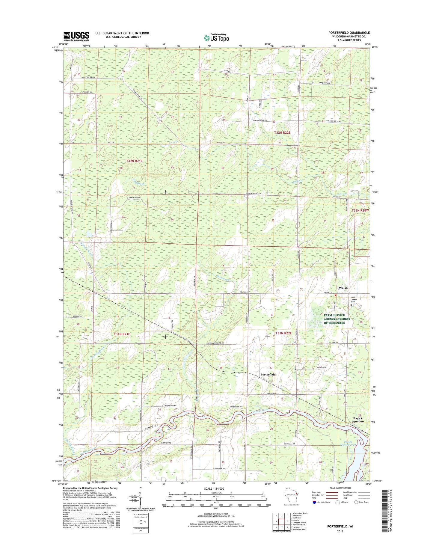 Porterfield Wisconsin US Topo Map Image