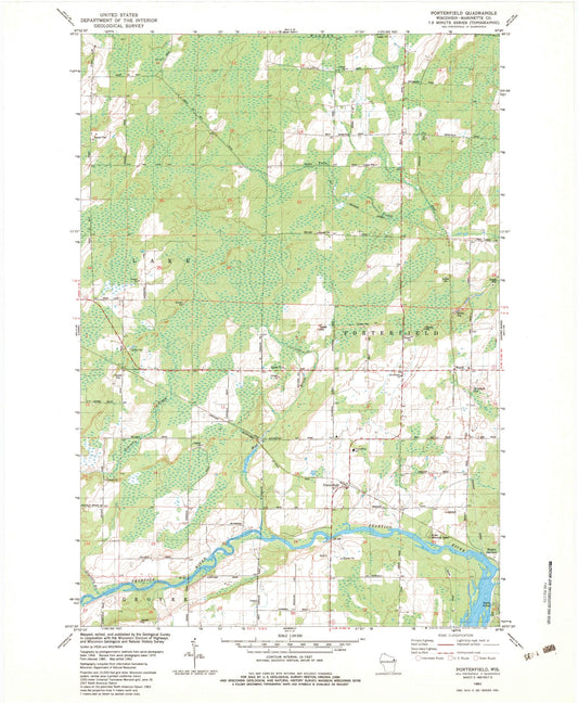 Classic USGS Porterfield Wisconsin 7.5'x7.5' Topo Map Image