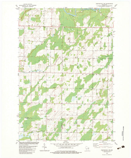 Classic USGS Porterfield SW Wisconsin 7.5'x7.5' Topo Map Image