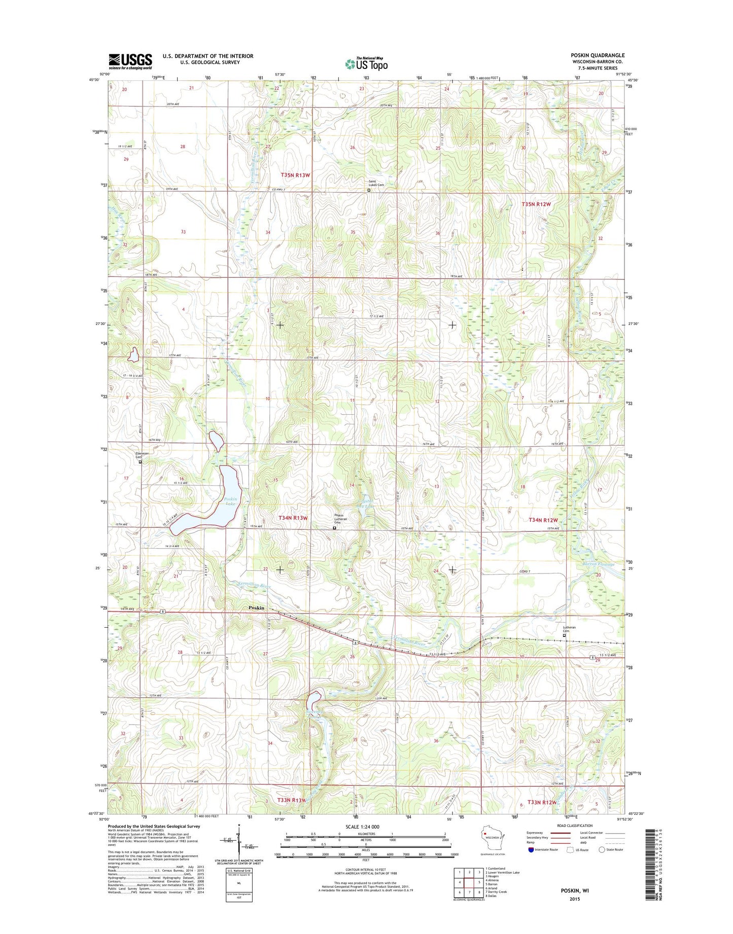 Poskin Wisconsin US Topo Map Image
