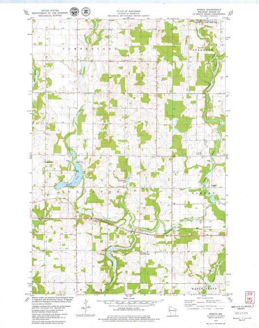 Classic USGS Poskin Wisconsin 7.5'x7.5' Topo Map Image