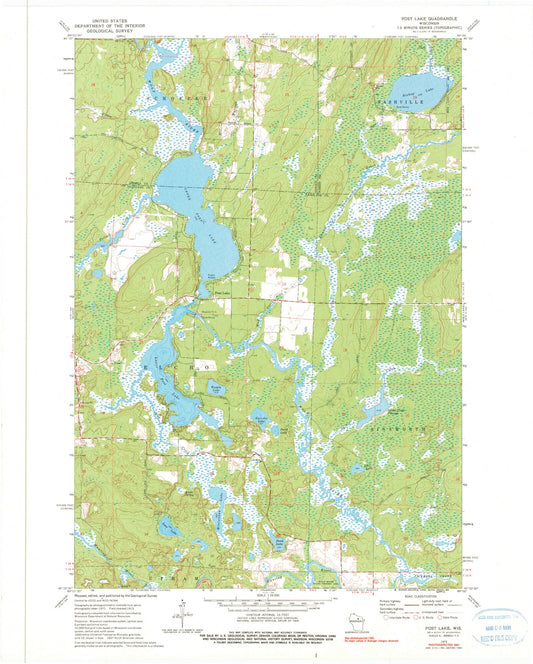 Classic USGS Post Lake Wisconsin 7.5'x7.5' Topo Map Image