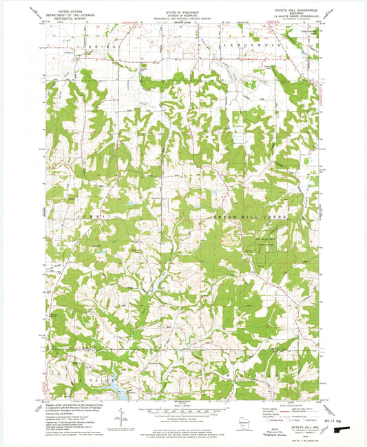Classic USGS Potato Hill Wisconsin 7.5'x7.5' Topo Map Image