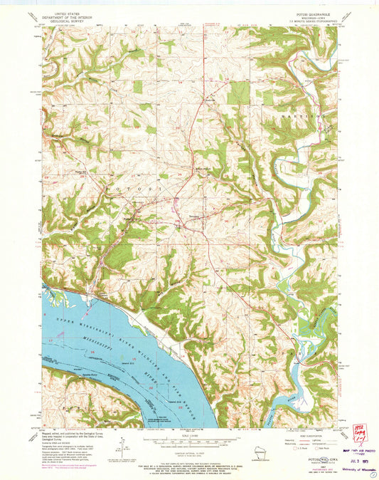 Classic USGS Potosi Wisconsin 7.5'x7.5' Topo Map Image