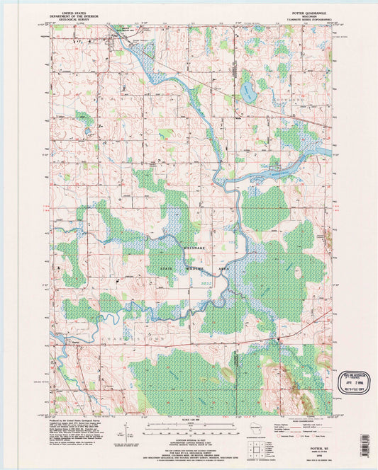 Classic USGS Potter Wisconsin 7.5'x7.5' Topo Map Image