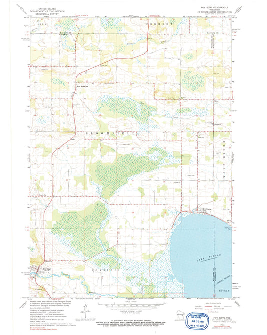 Classic USGS Poy Sippi Wisconsin 7.5'x7.5' Topo Map Image