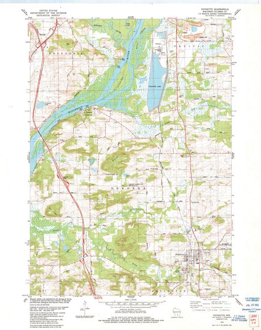 Classic USGS Poynette Wisconsin 7.5'x7.5' Topo Map Image