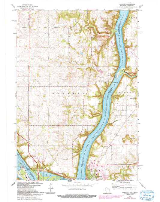 Classic USGS Prescott Wisconsin 7.5'x7.5' Topo Map Image
