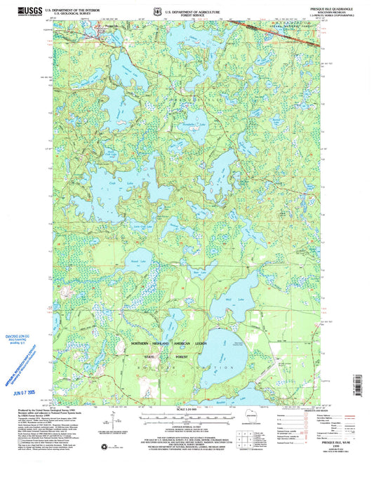 Classic USGS Presque Isle Wisconsin 7.5'x7.5' Topo Map Image