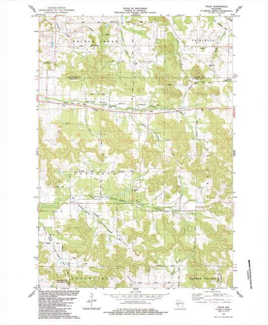 Classic USGS Price Wisconsin 7.5'x7.5' Topo Map Image