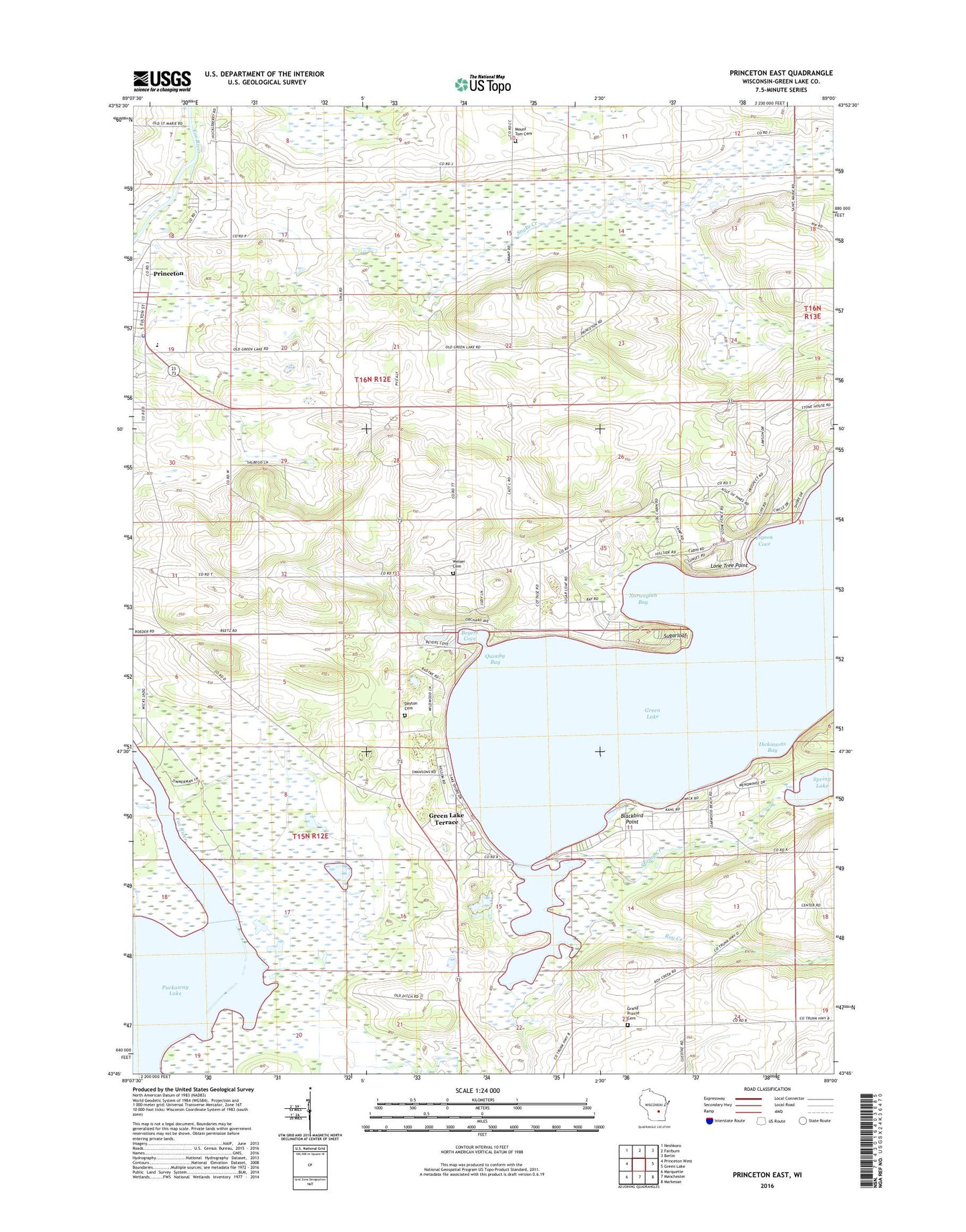 Princeton East Wisconsin US Topo Map Image