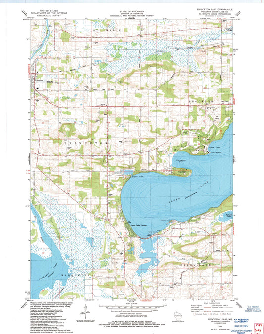Classic USGS Princeton East Wisconsin 7.5'x7.5' Topo Map Image