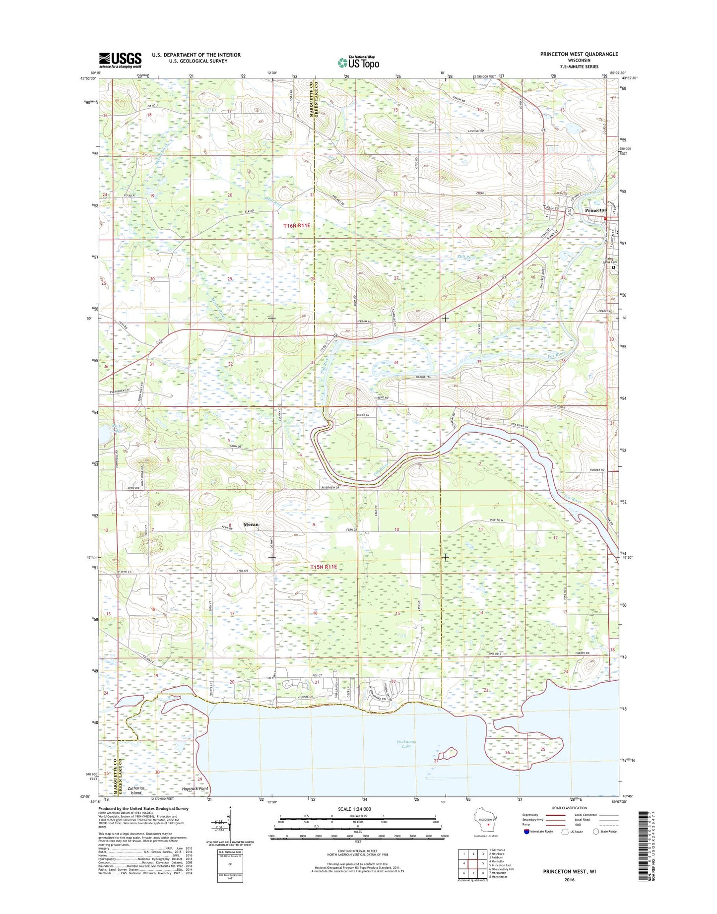 Princeton West Wisconsin US Topo Map Image