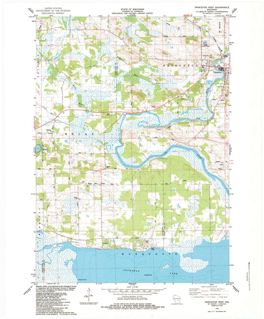Classic USGS Princeton West Wisconsin 7.5'x7.5' Topo Map Image