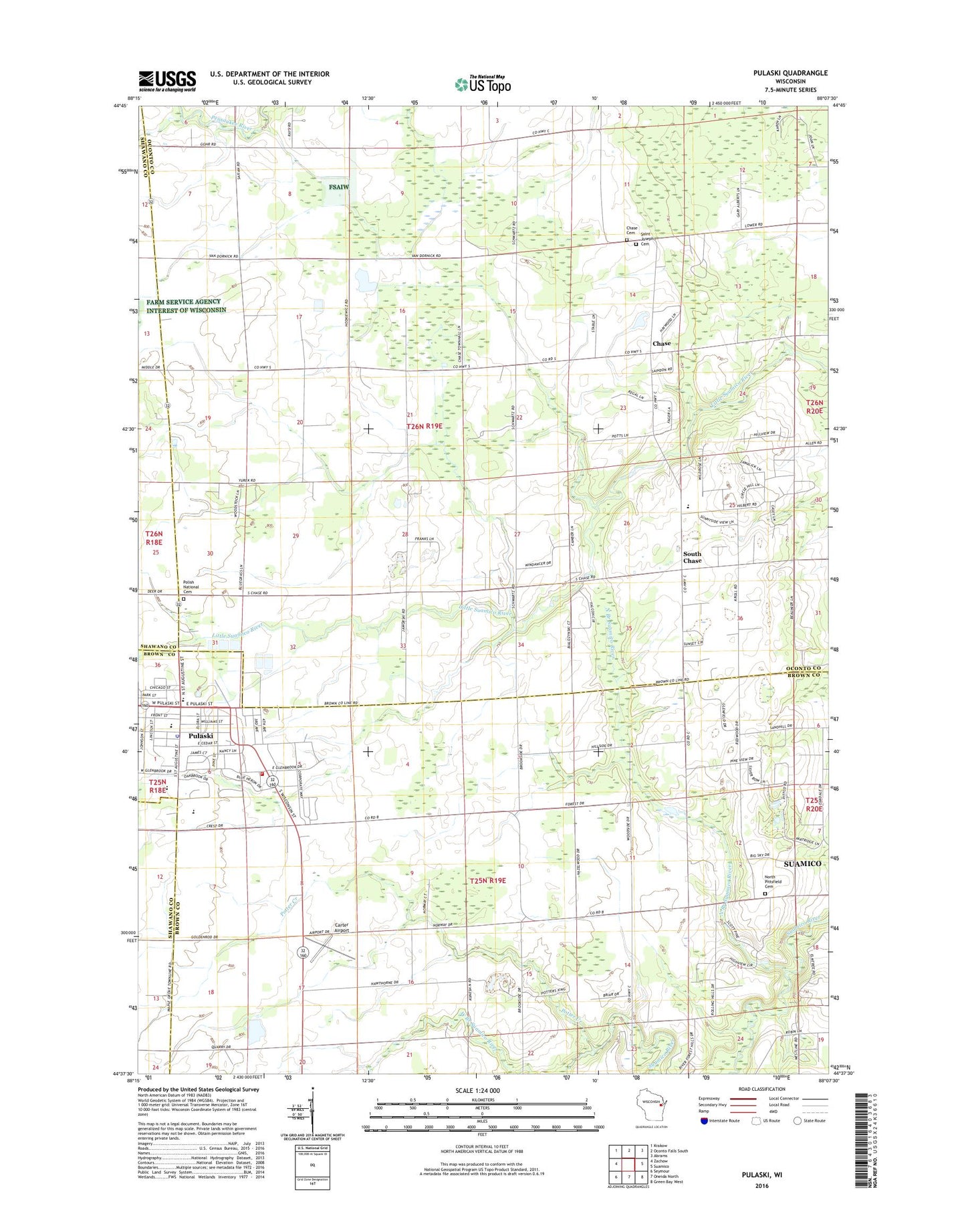 Pulaski Wisconsin US Topo Map Image