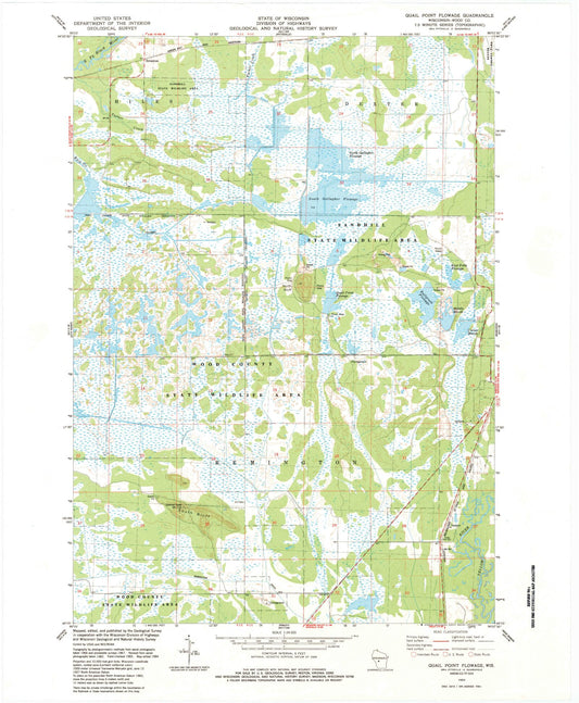 Classic USGS Quail Point Flowage Wisconsin 7.5'x7.5' Topo Map Image