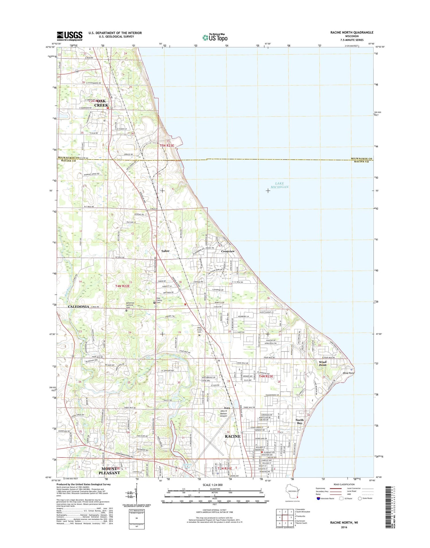 Racine North Wisconsin US Topo Map Image