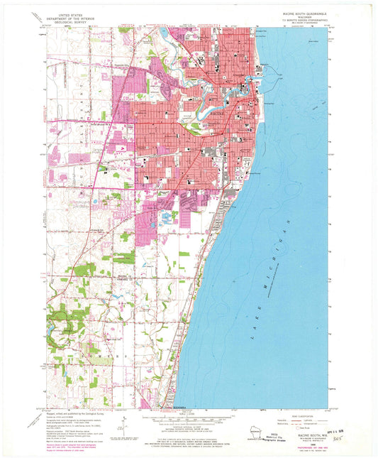 Classic USGS Racine South Wisconsin 7.5'x7.5' Topo Map Image