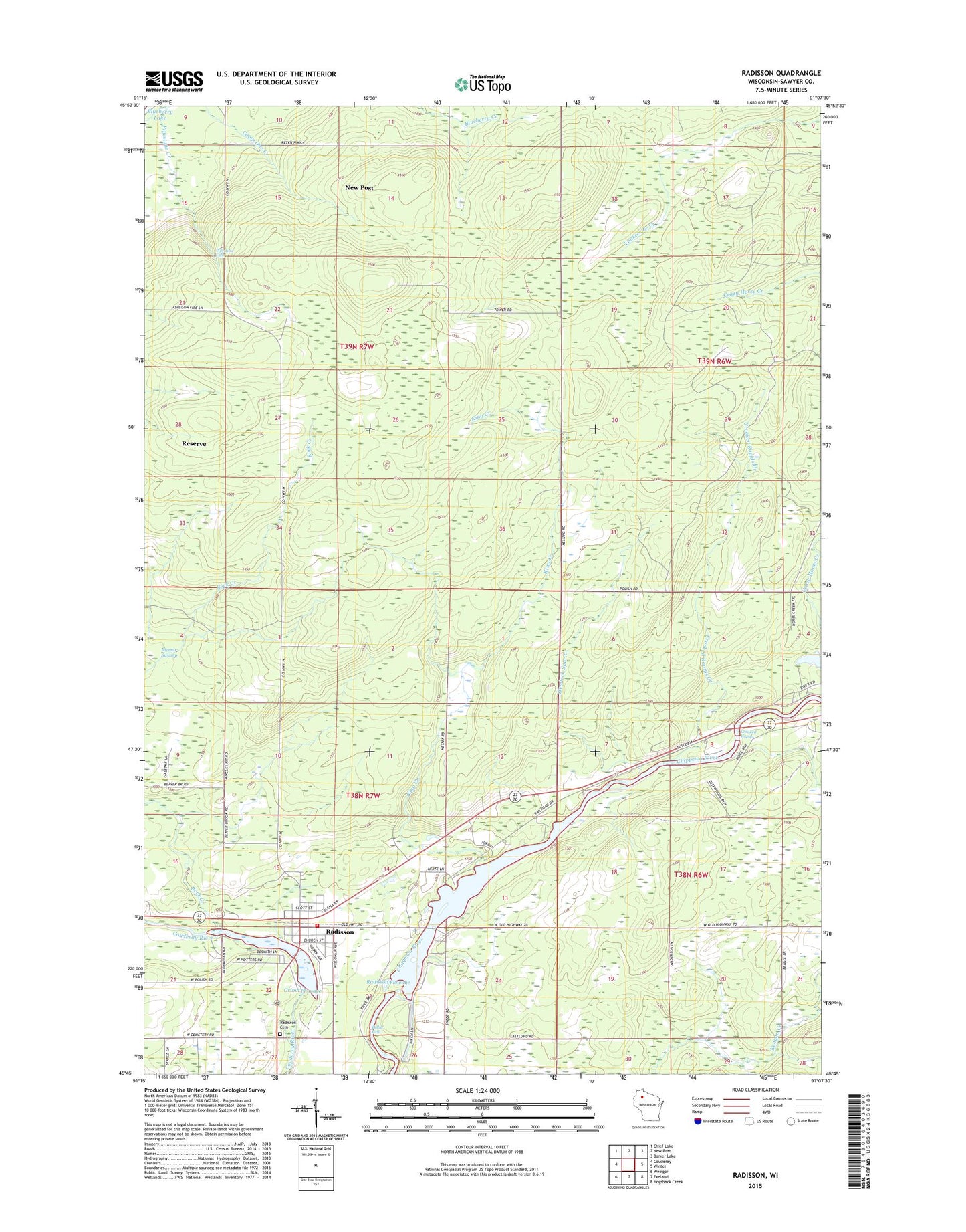 Radisson Wisconsin US Topo Map Image
