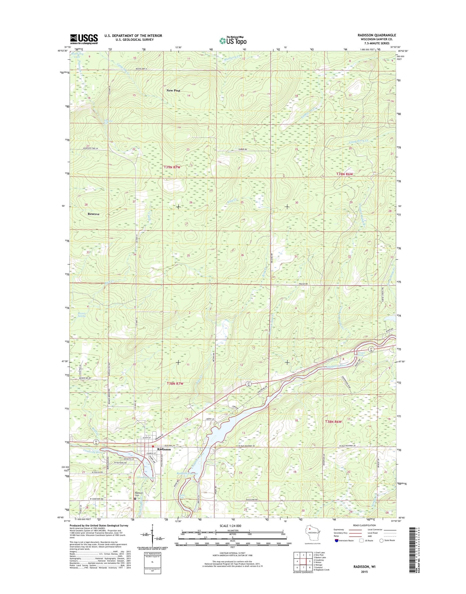 Radisson Wisconsin US Topo Map Image