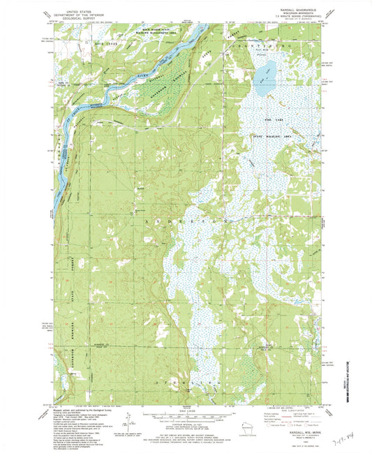 Classic USGS Randall Wisconsin 7.5'x7.5' Topo Map Image