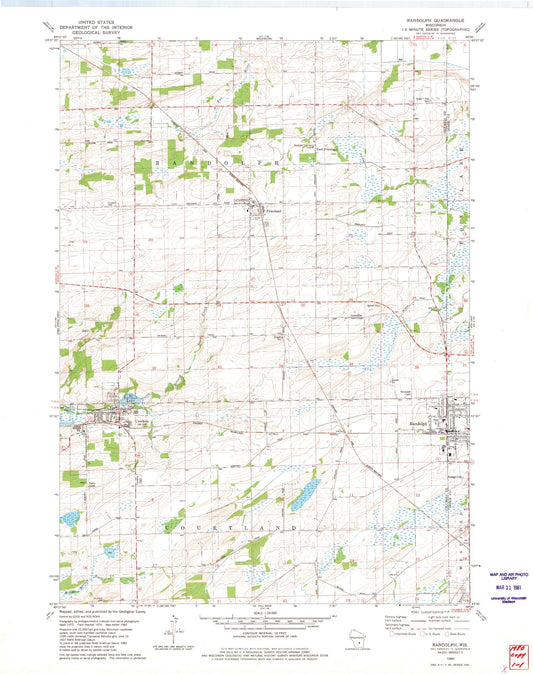 Classic USGS Randolph Wisconsin 7.5'x7.5' Topo Map Image