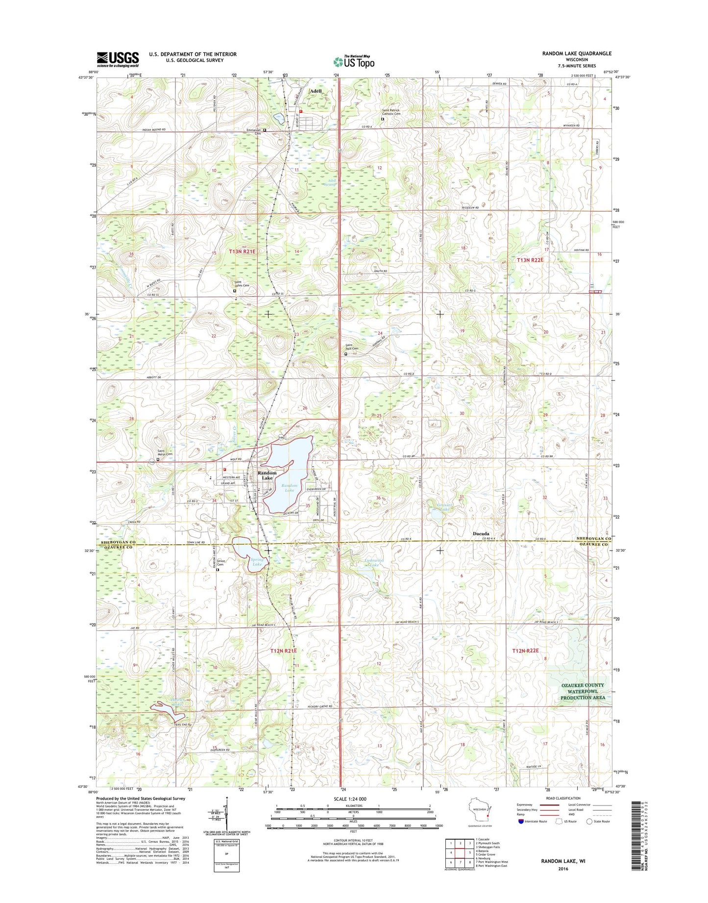 Random Lake Wisconsin US Topo Map Image