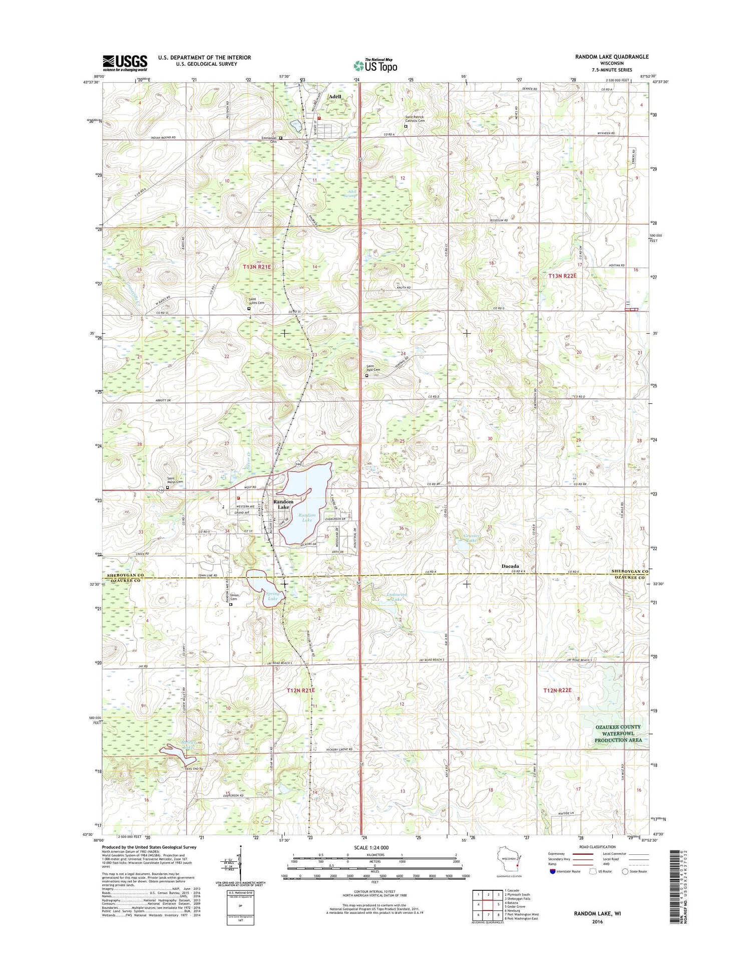 Random Lake Wisconsin US Topo Map Image