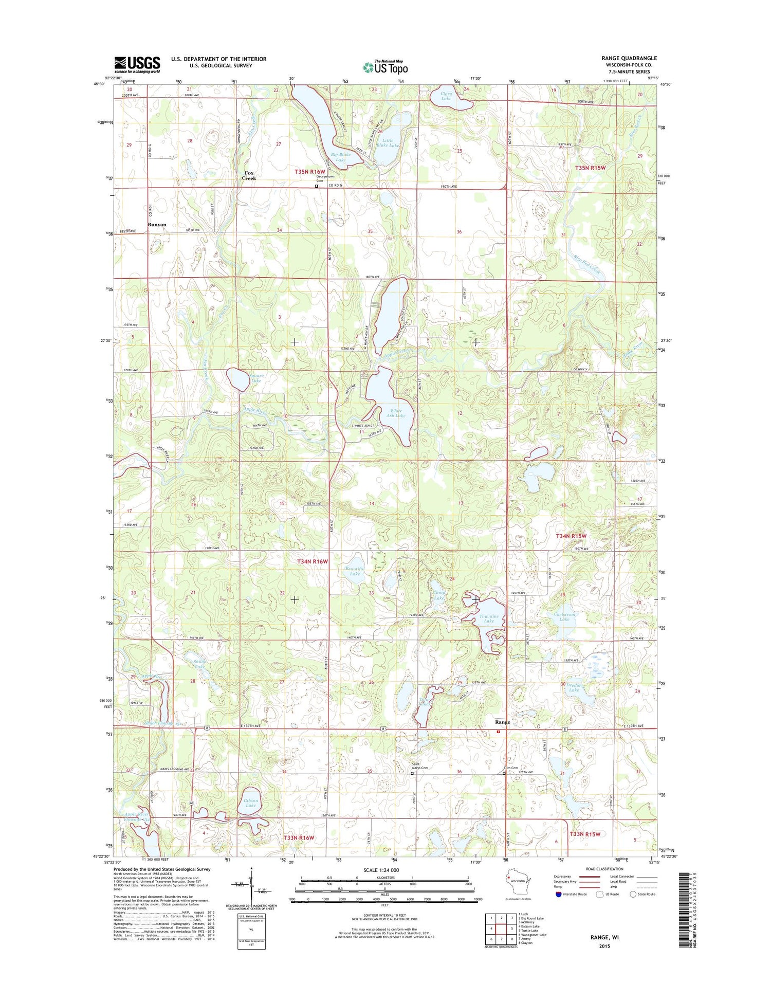 Range Wisconsin US Topo Map Image