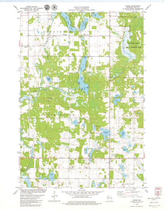 Classic USGS Range Wisconsin 7.5'x7.5' Topo Map Image