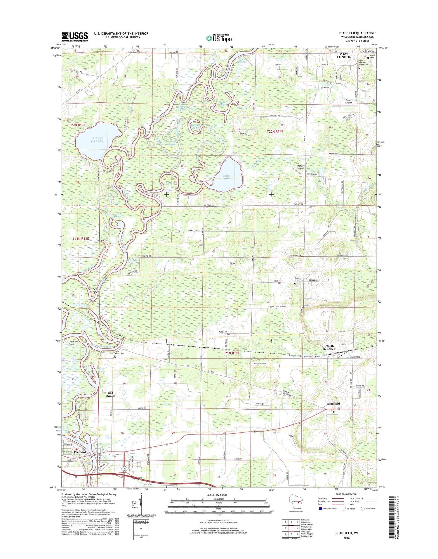 Readfield Wisconsin US Topo Map Image