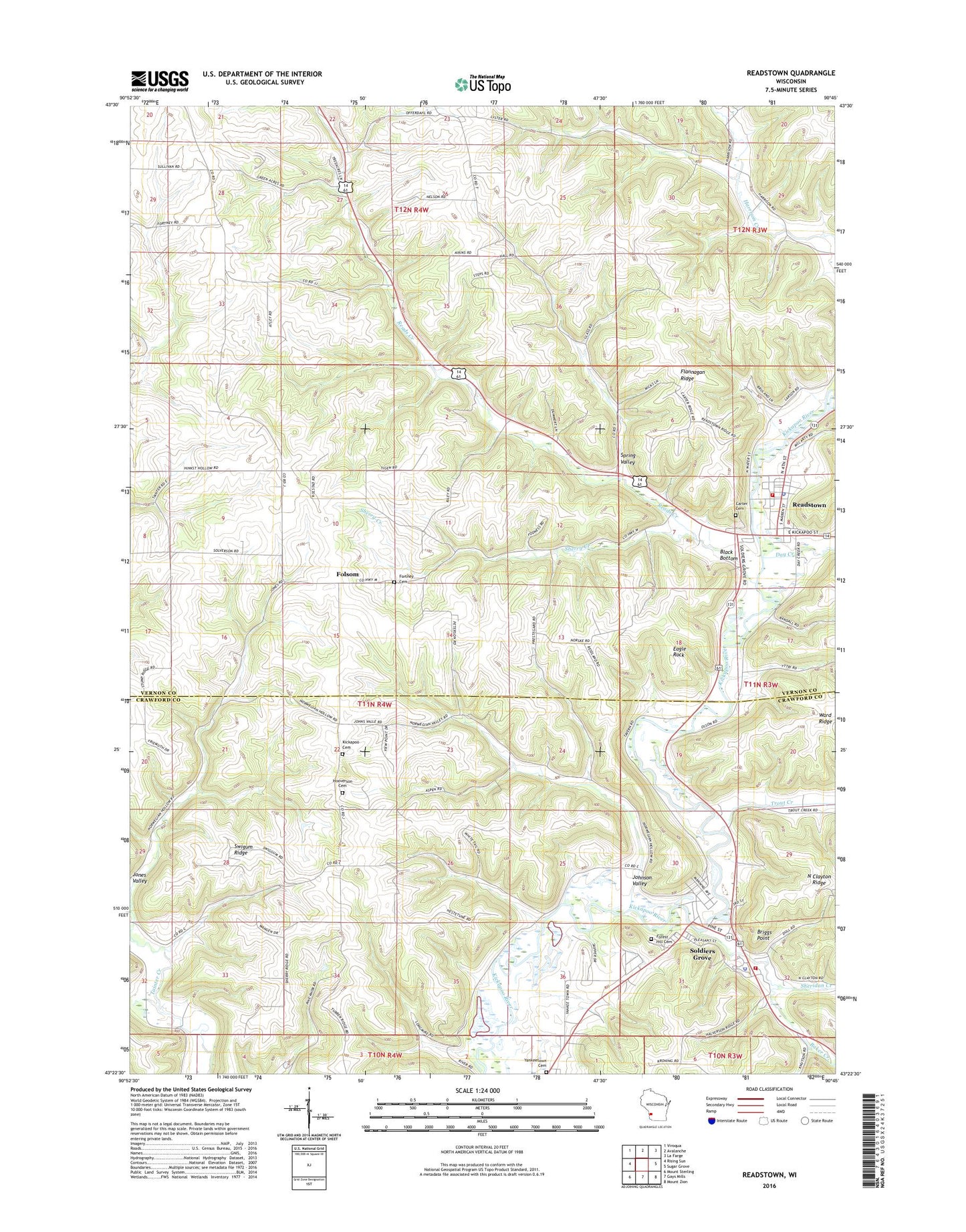 Readstown Wisconsin US Topo Map Image