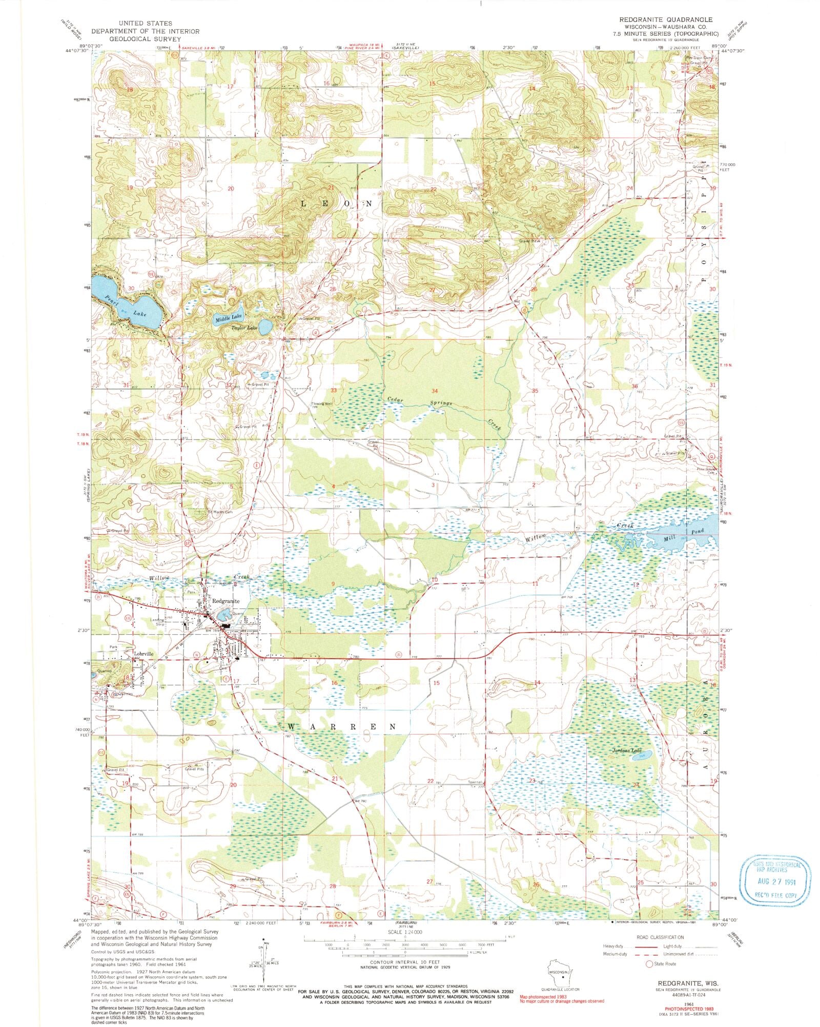 Classic USGS Redgranite Wisconsin 7.5'x7.5' Topo Map MyTopo Map Store