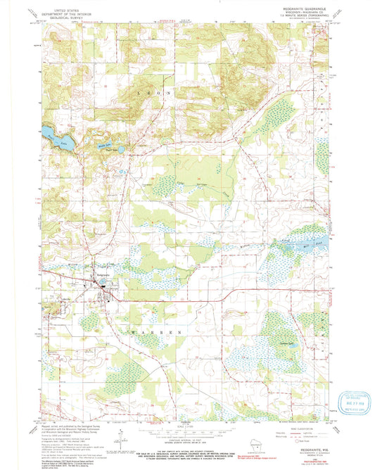 Classic USGS Redgranite Wisconsin 7.5'x7.5' Topo Map Image