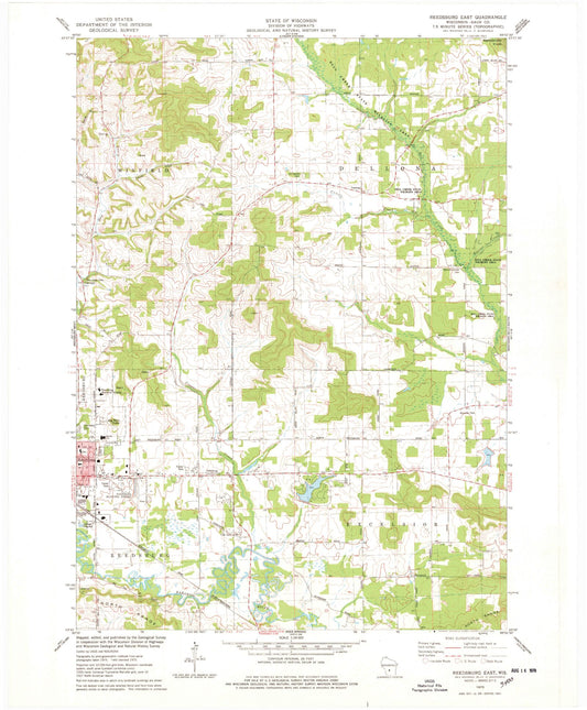 Classic USGS Reedsburg East Wisconsin 7.5'x7.5' Topo Map Image