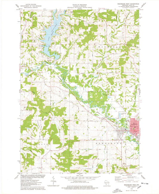 Classic USGS Reedsburg West Wisconsin 7.5'x7.5' Topo Map Image