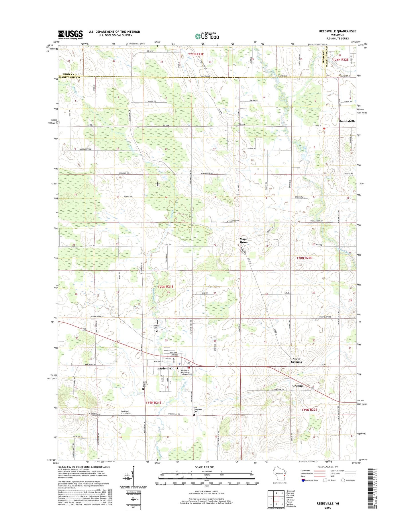 Reedsville Wisconsin US Topo Map Image