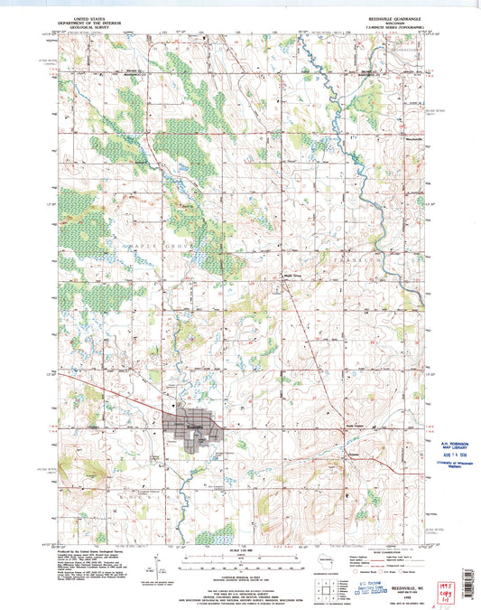 Classic USGS Reedsville Wisconsin 7.5'x7.5' Topo Map Image