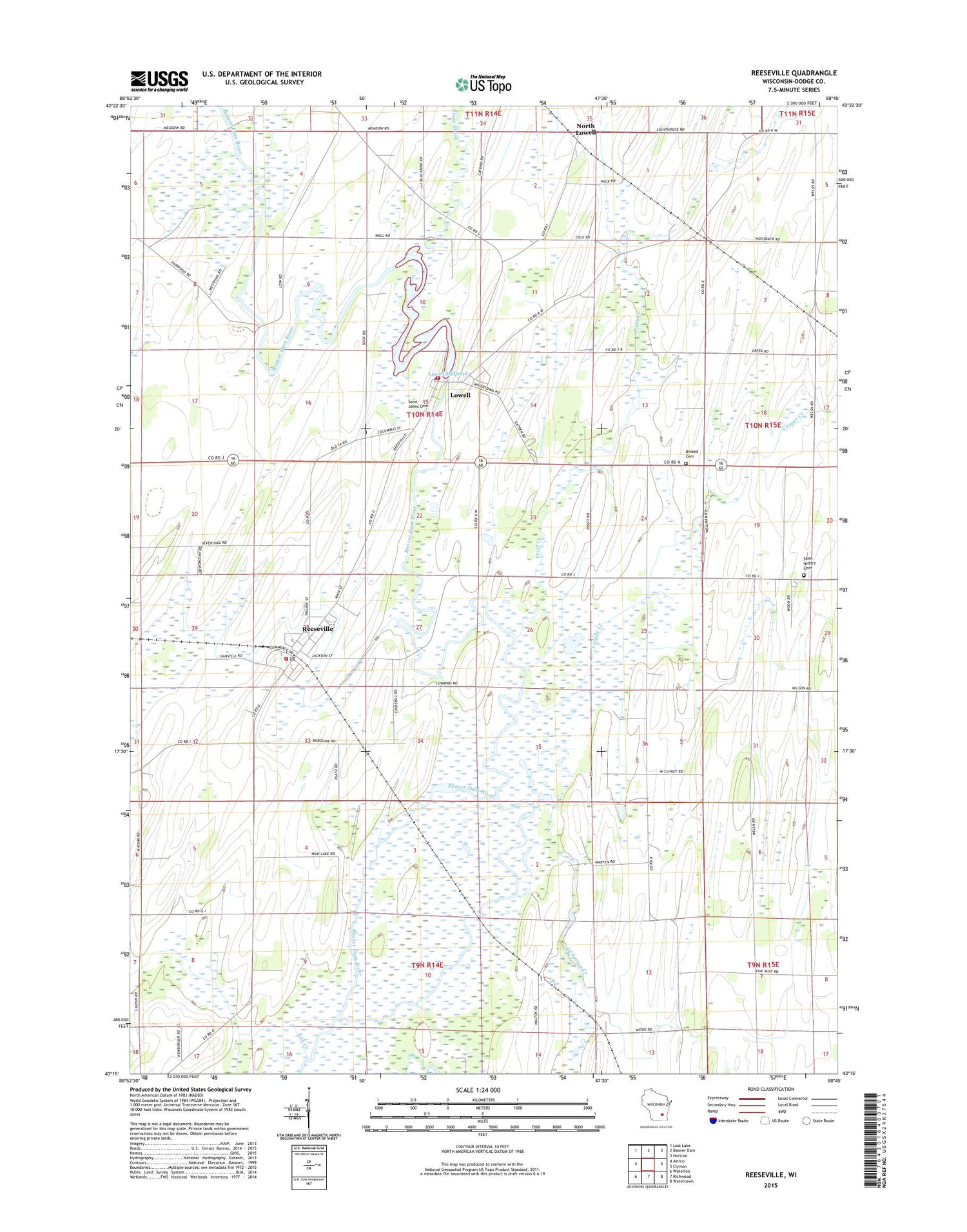 Reeseville Wisconsin US Topo Map Image