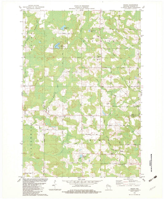 Classic USGS Regina Wisconsin 7.5'x7.5' Topo Map Image