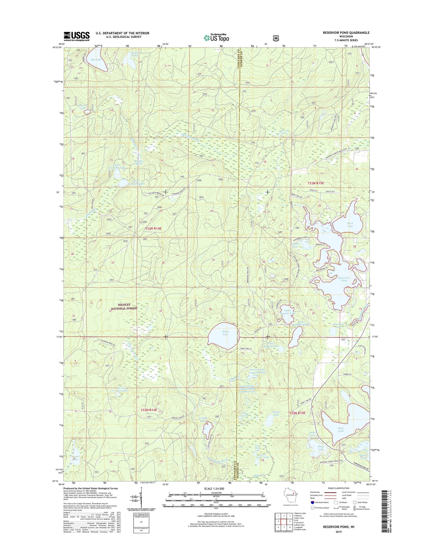 Reservoir Pond Wisconsin US Topo Map Image