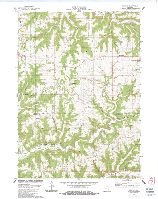 Classic USGS Retreat Wisconsin 7.5'x7.5' Topo Map Image