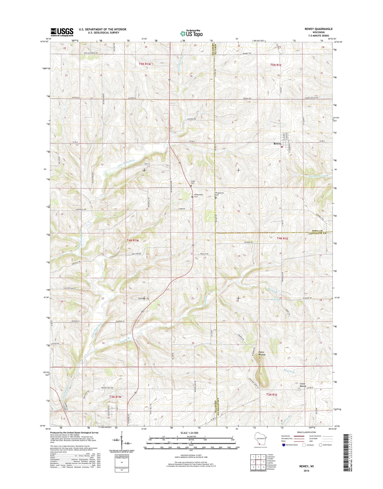 Rewey Wisconsin US Topo Map Image